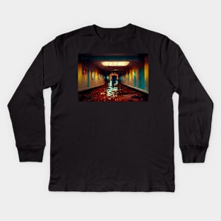 Scary Hotel Hallway Flooded With Water /  Art Styles Different Kids Long Sleeve T-Shirt